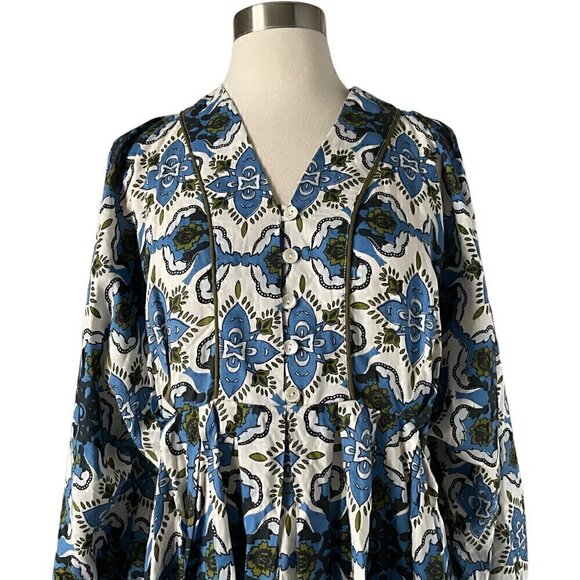 Beyond by Vera Lara Dress Wildflower Blue Floral Boho Size S Missing Belt - Picture 4 of 9